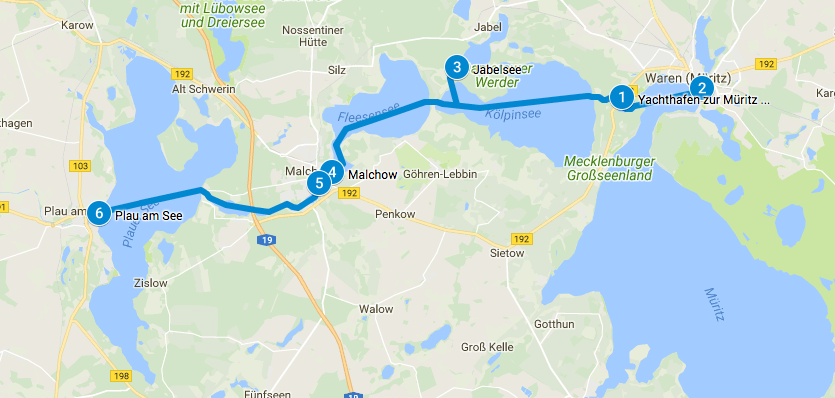 Der erste Reisetag - Törn von der Binnenmüritz bis zum Schweriner See